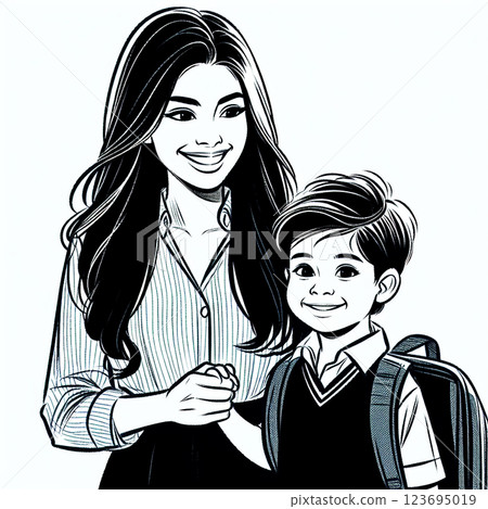 Parents and children holding hands and smiling 123695019