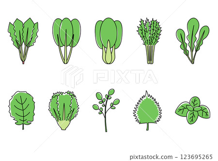插畫素材：簡約手繪風格，蔬菜圖標，向量插圖素材集（彩色） 123695265