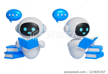 AI robot character reading a book 3D graphics AI robot character reading a book 3D graphics 123695387