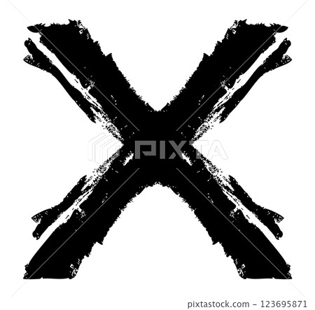X black mark. Highly detailed, Hand drawn crossed brush strokes. X black mark. Highly detailed, Hand drawn crossed brush strokes. 123695871