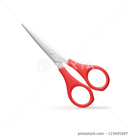 3D scissors with red plastic handles 3D scissors with red plastic handles 123695897