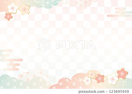 Spring cherry blossoms and Japanese pattern background checkered pattern 123695939