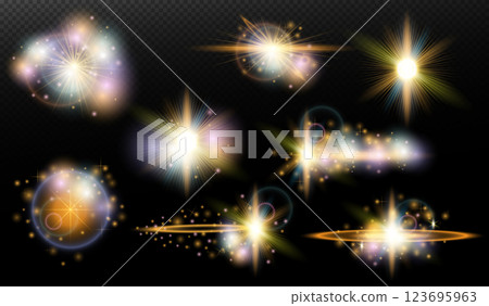 set of glow shiny stars bursts with sparkles 123695963