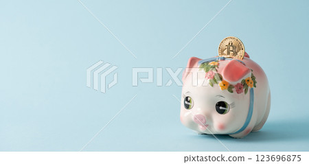 Bitcoin and piggy bank 123696875