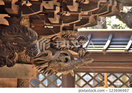 Yakyucho, Higashimatsuyama City, Saitama Prefecture. The guardian deity of the main hall of Yakyu Inari Shrine, a national important cultural property. 123696987
