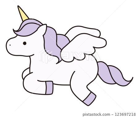 可愛的獨角獸向量插圖。馬，動物，夢幻，翅膀，飛馬，線條 123697218