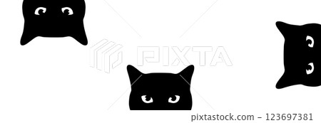 Peeking black cats set isolated on white background. Curious cats looking out. Cute black cat face. Vector illustration 123697381