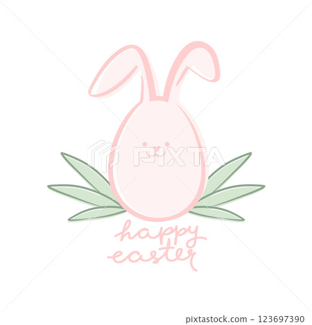 Cute Easter emblem with egg shaped Easter bunny. Happy Easter. Hand drawn vector illustration Cute Easter emblem with egg shaped Easter bunny. Happy Easter. Hand drawn vector illustration 123697390
