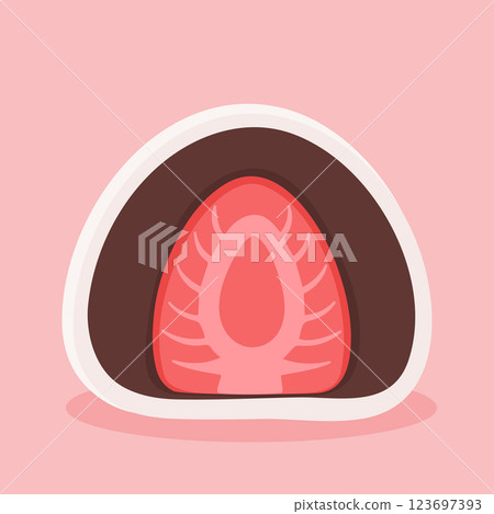 Japanese sweet rice cake cartoon dessert with strawberry. Mochi Daifuku isolated on white background. Vector illustration Japanese sweet rice cake cartoon dessert with strawberry. Mochi Daifuku isolated on white background. Vector illustration 123697393