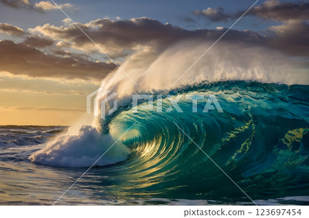 ocean waves breaking on a wave 123697454