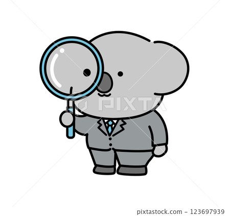 A koala character in a suit using a magnifying glass 123697939
