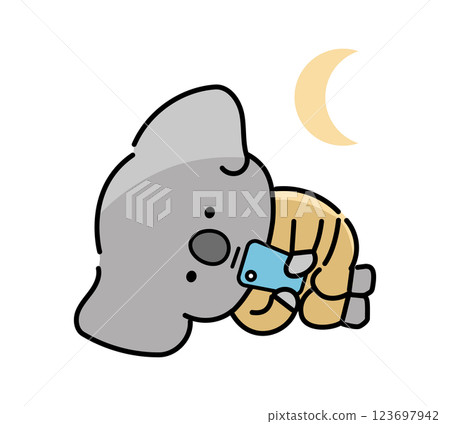 A koala character operating a smartphone late at night 123697942