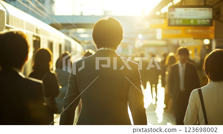 A back view of a walking businessman 123698002