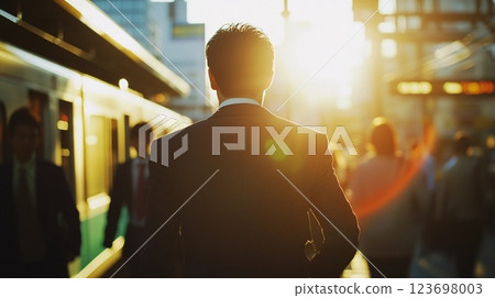 A back view of a walking businessman 123698003