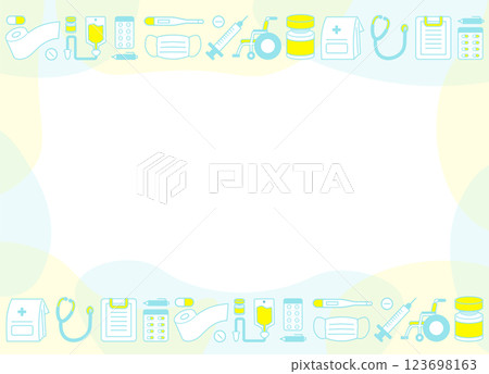 Simple medical equipment item illustration frame_blue border decoration Simple medical equipment item illustration frame_blue border decoration 123698163