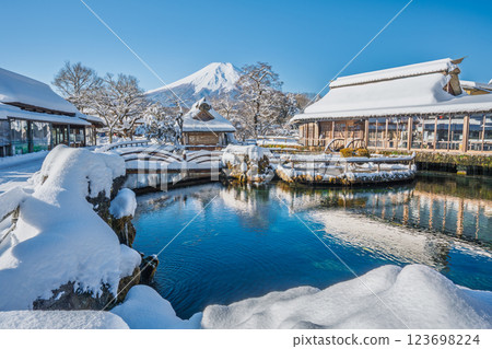 Oshino Hakkai Mt. Fuji Snow economy 123698224
