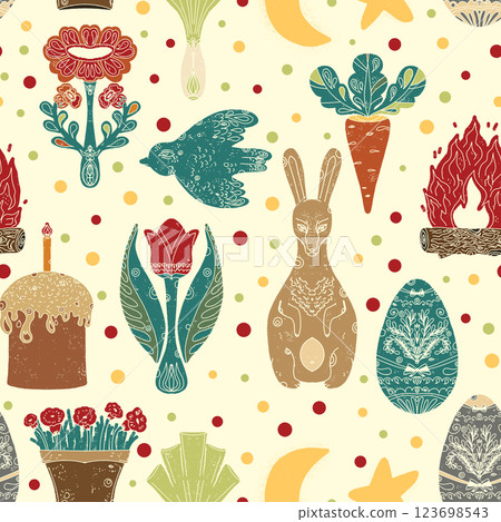 seamless pattern with rabbits and eggs seamless pattern with rabbits and eggs 123698543