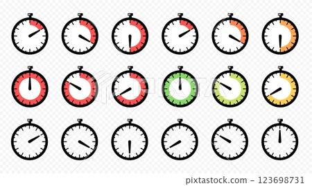 Set of stopwatches with different positions of the arrow vector design 123698731