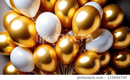 AI 影像：許多金色氣球漂浮在空中 123698744