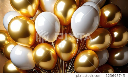 AI 影像：許多金色氣球漂浮在空中 123698745