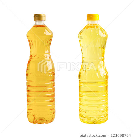 Vegetable oil  and water in bottle isolated on white background. 123698794