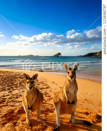 Kangaroos playing on the beach 123698797