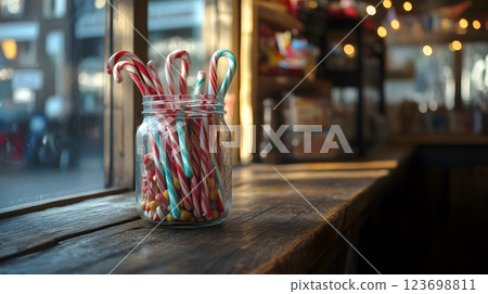 candy canes in a jar by a window candy canes in a jar by a window 123698811