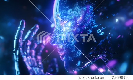ai female robot head and hand 123698903