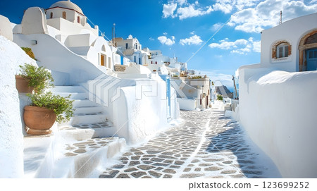 whitewashed streets and churches of santorini greece whitewashed streets and churches of santorini greece 123699252