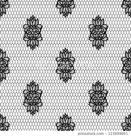 Black lace seamless pattern is perfect for stunningly elegant designs and beautiful backgrounds. Floral sheer fabric. Abstract flowers 123699661