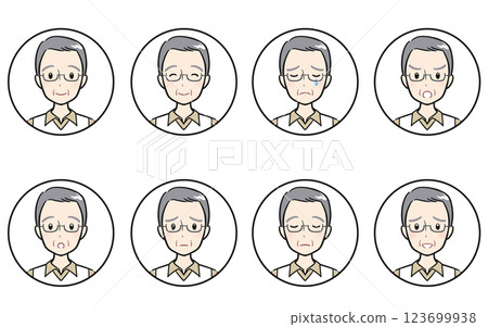 Icon set of emotions and expressions of senior and elderly men Icon set of emotions and expressions of senior and elderly men 123699938