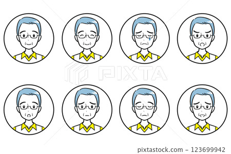 Icon set of emotions and expressions of senior and elderly men Icon set of emotions and expressions of senior and elderly men 123699942