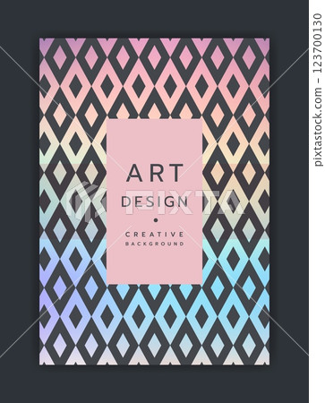 Art design. Creative background. Abstract holographic pattern. Cover design. Flyer trendy label print. Gradient colors texture. Frame with copy space. Minimalist geometry graphic. Vector illustration 123700130