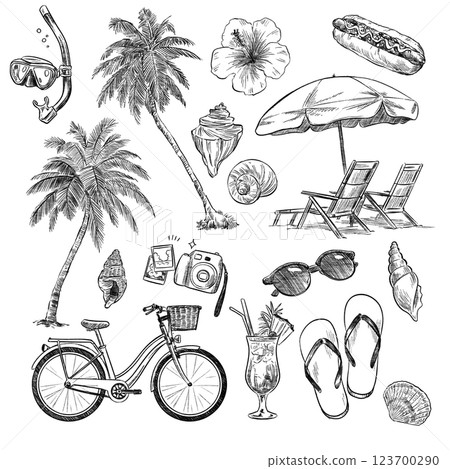 Summer sea fashionable resort beach set 123700290