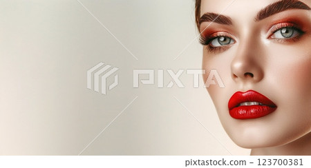 Glamour beautiful woman with professional evening makeup done with luxury decorative.AI Generative. Glamour beautiful woman with professional evening makeup done with luxury decorative.AI Generative. 123700381