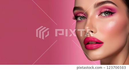 Beauty glamour portrait of woman with professional evening makeup done with luxury.AI Generative. Beauty glamour portrait of woman with professional evening makeup done with luxury.AI Generative. 123700383