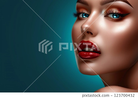 Glamour beautiful woman with professional evening makeup done with luxury.AI Generative. Glamour beautiful woman with professional evening makeup done with luxury.AI Generative. 123700432