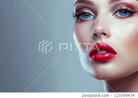 Glamour beautiful woman with professional evening makeup done with luxury.AI Generative. Glamour beautiful woman with professional evening makeup done with luxury.AI Generative. 123700434