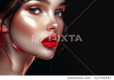 Glamour beautiful woman with professional evening makeup done with luxury.AI Generative. Glamour beautiful woman with professional evening makeup done with luxury.AI Generative. 123700441