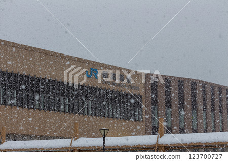 Railway station on a snowy day [Hokuriku Shinkansen Shin-Takaoka Station] 123700727