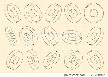 Mechanical engineering drawings on sepia background. Cutter, assembly tool with replaceable multi-faceted plate. Technical Design. Cover. Blueprint. Vector illustration. 123700904