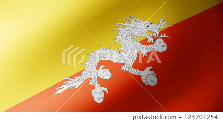 Waving flag of Bhutan. National flag of Bhutan background Waving flag of Bhutan. National flag of Bhutan background 123701254
