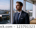portrait of smiling businessman standing with arms crossed 123701323
