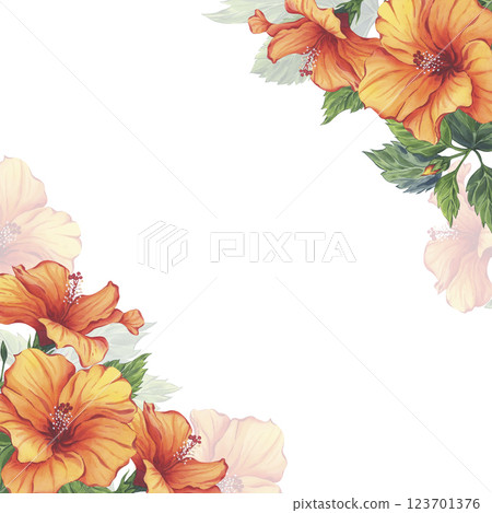 Tropical orange hibiscus watercolor floral frame Tropical orange hibiscus watercolor floral frame 123701376