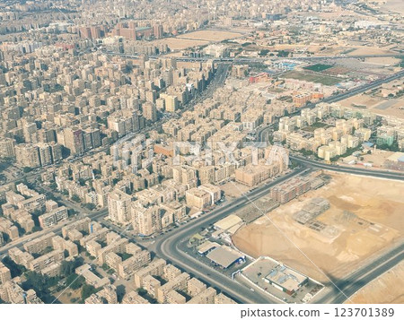 Aerial photo, Egyptian cityscape seen from an airplane Aerial photo, Egyptian cityscape seen from an airplane 123701389