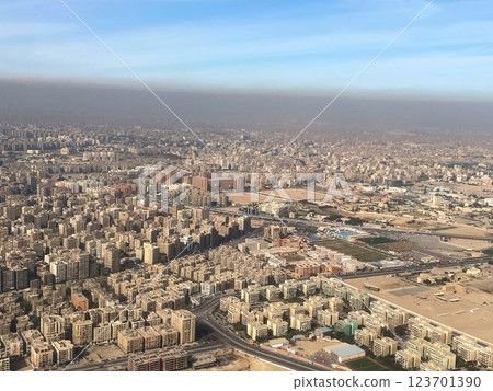 Aerial photo, Egyptian cityscape seen from an airplane 123701390