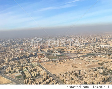 Aerial photo, Egyptian cityscape seen from an airplane Aerial photo, Egyptian cityscape seen from an airplane 123701391