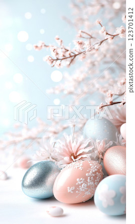 Pastel Easter eggs creating a soft, dreamy background Pastel Easter eggs creating a soft, dreamy background 123701412