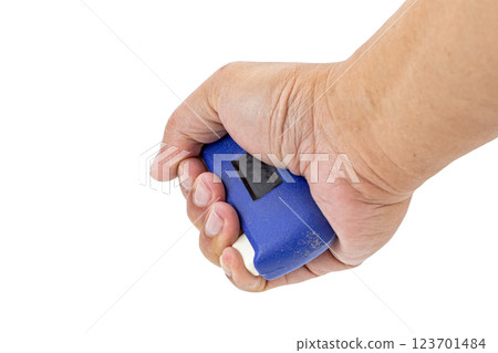 Hand exercise equipment by squeezing, isolated on white. 123701484