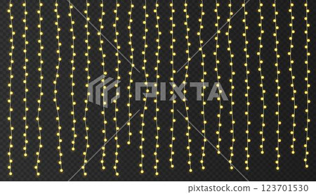 Festive Christmas light  glowing garland string on dark background. 123701530